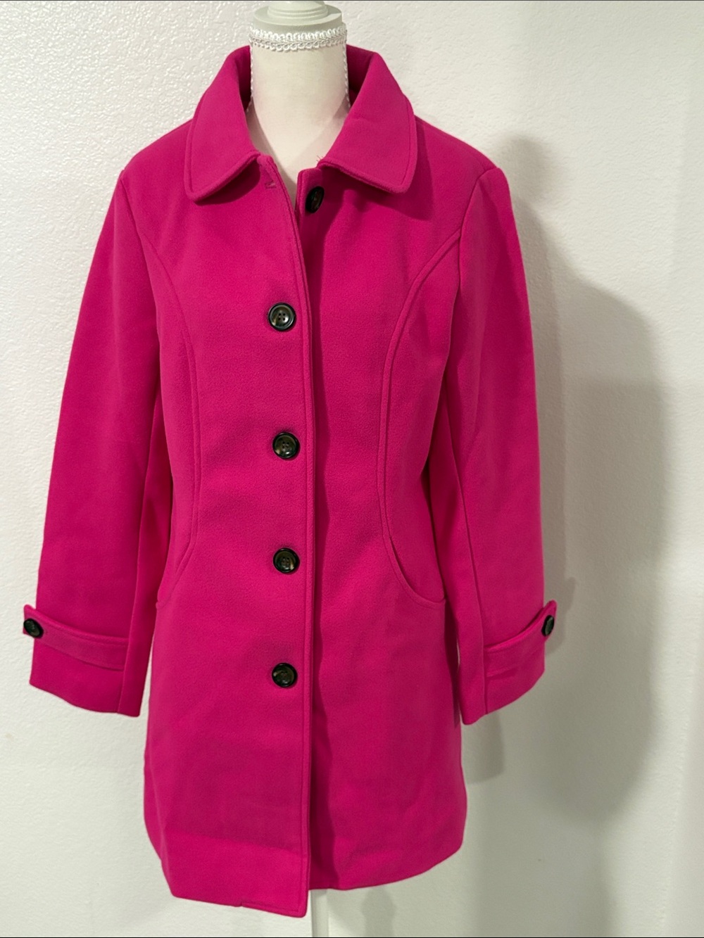 Source Unknown Women's Bright Pink Single-Breasted Pea Coat